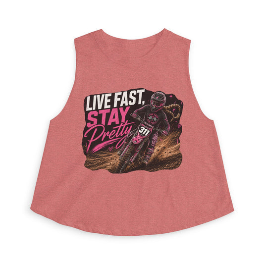 Live Fast Stay Pretty Dirt Bike Racer Crop Top | Moto Graphic Tank