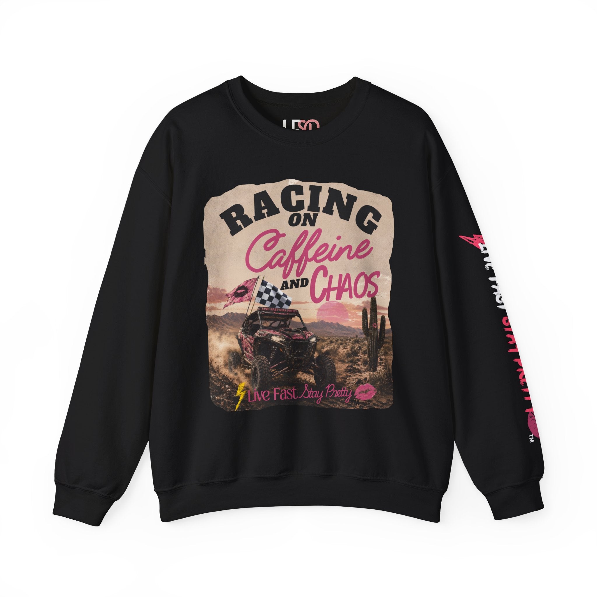 Crewneck Sweatshirt - "Racing on Caffeine and Chaos" Desert Off-Road Graphic