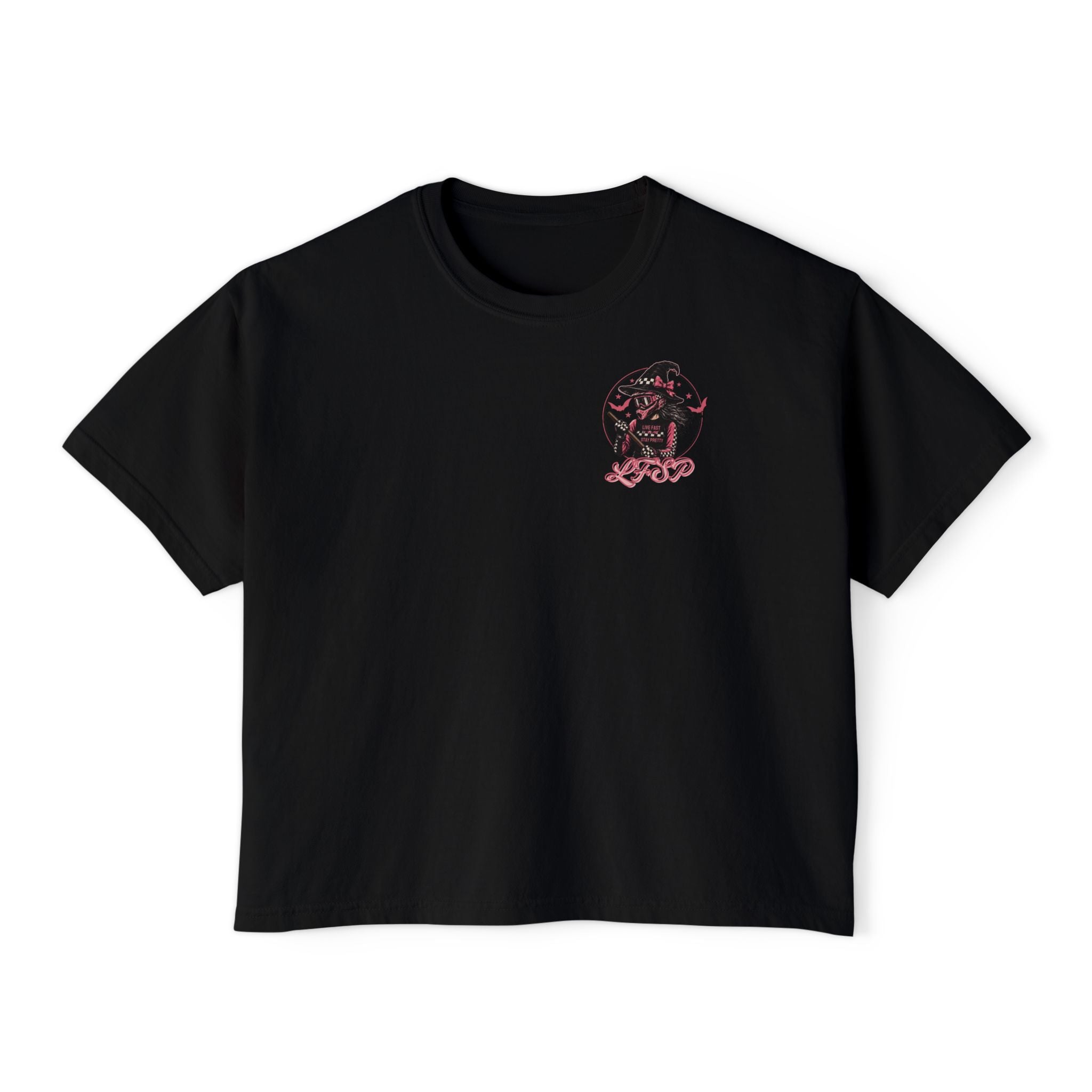 'Dust Off Witches We Ride At Night'-Womens Boxed Cropped Tee