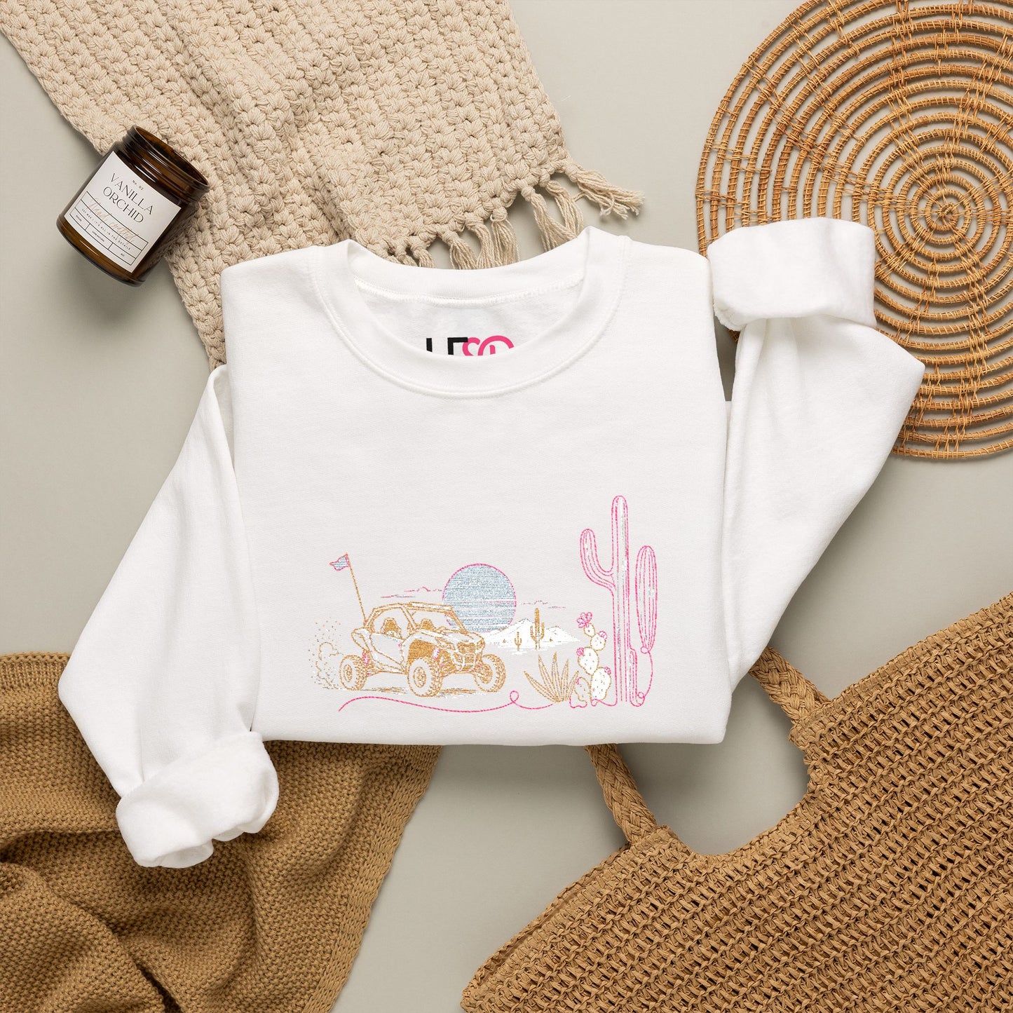 Desert Night Crewneck Sweatshirt — Cactus & Moon Graphic