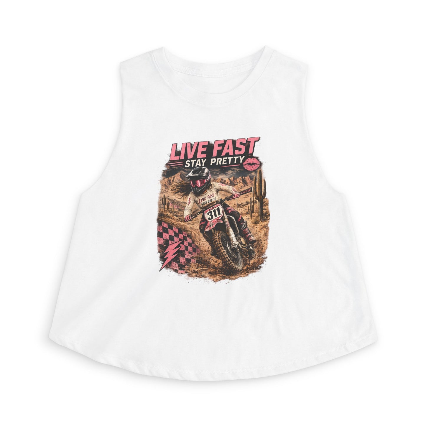 Live Fast Stay Pretty Motorcycle Rider Crop Top | Dirt Bike Graphic