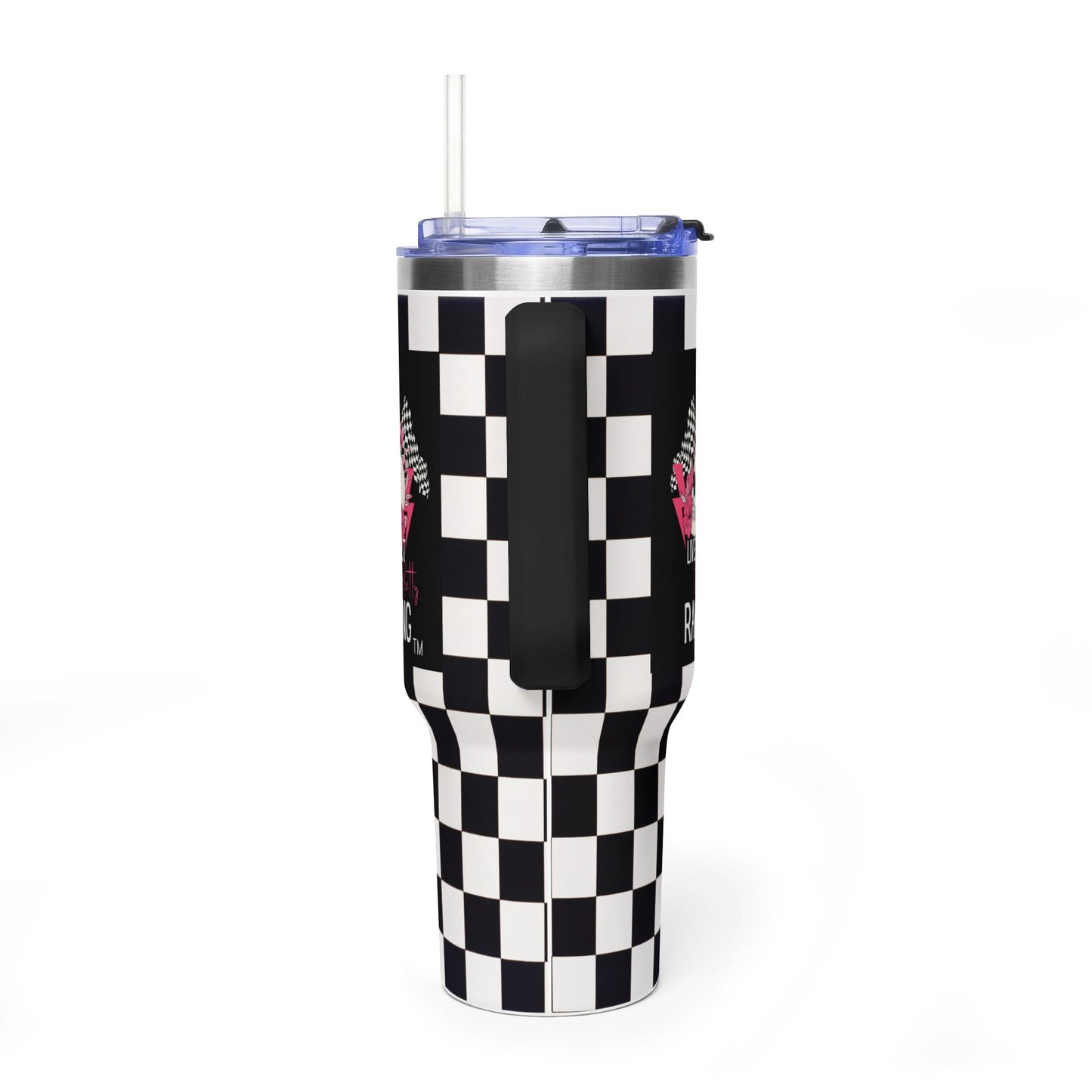 40oz Racing Checkered Vacuum Tumbler — "Live Fast Racing" Insulated Cup