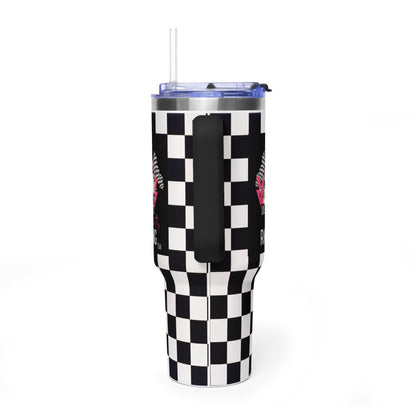 40oz Racing Checkered Vacuum Tumbler — "Live Fast Racing" Insulated Cup