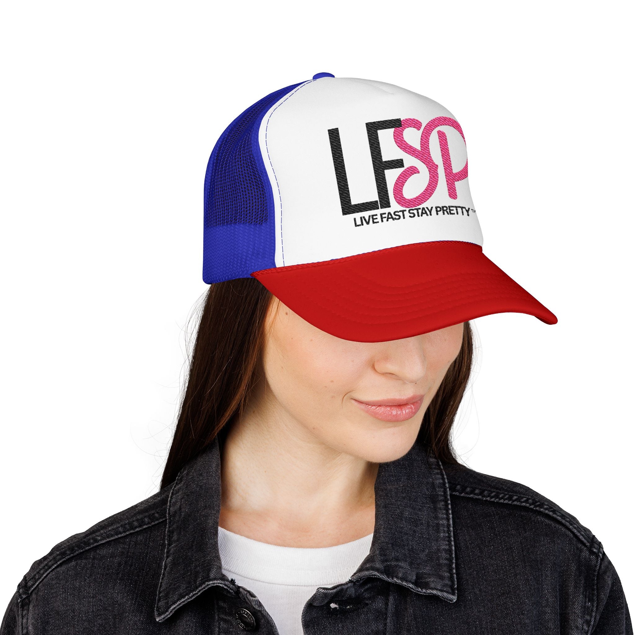 Live Fast Stay Pretty  Embroidered Trucker Hat — LFSP Logo