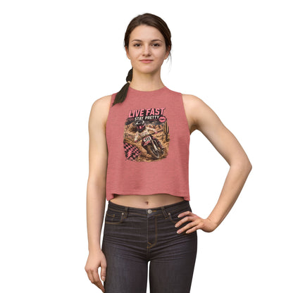 Live Fast Stay Pretty Motorcycle Rider Crop Top | Dirt Bike Graphic