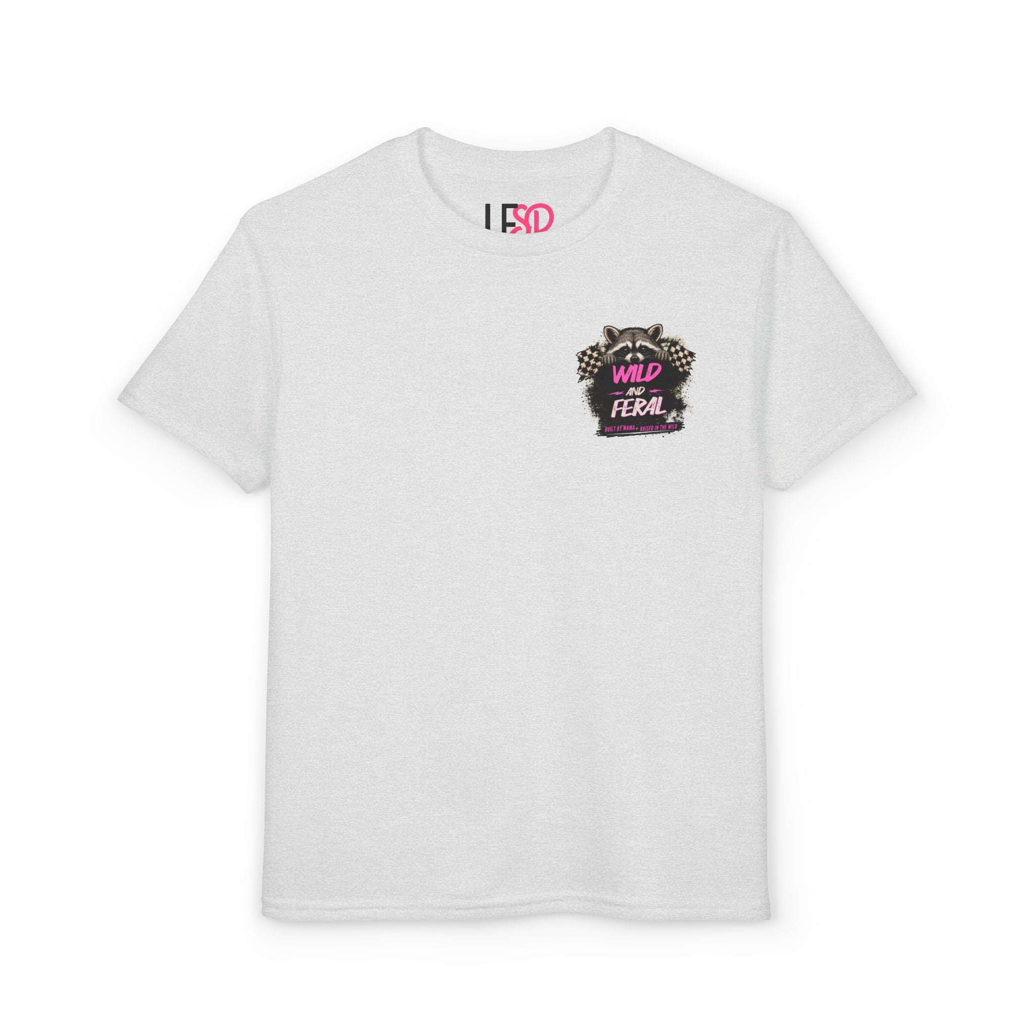 Youth T-Shirt Pink — "Built by Mama Raised Wild"