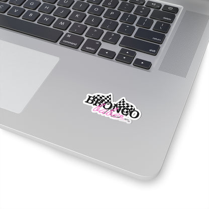 Bronco Babe Sticker — Checkered Flag Racing Decal with Pink Script