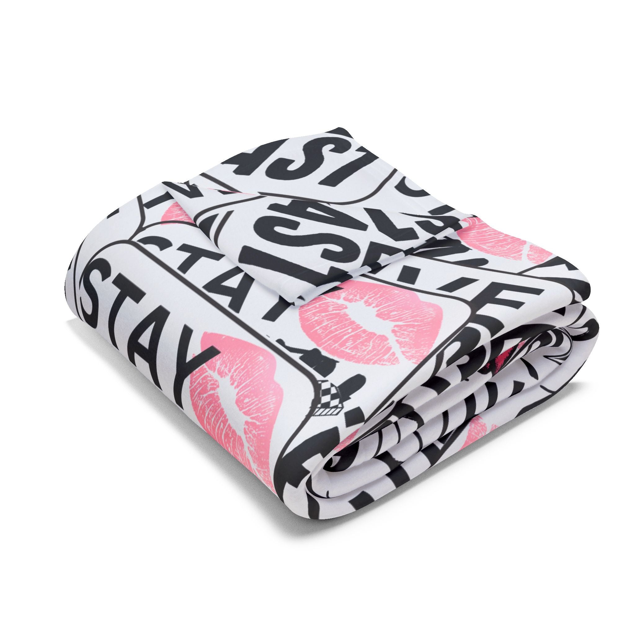 Stay Pretty Live Fast Arctic Fleece Blanket | Pink Lip Badge Pattern