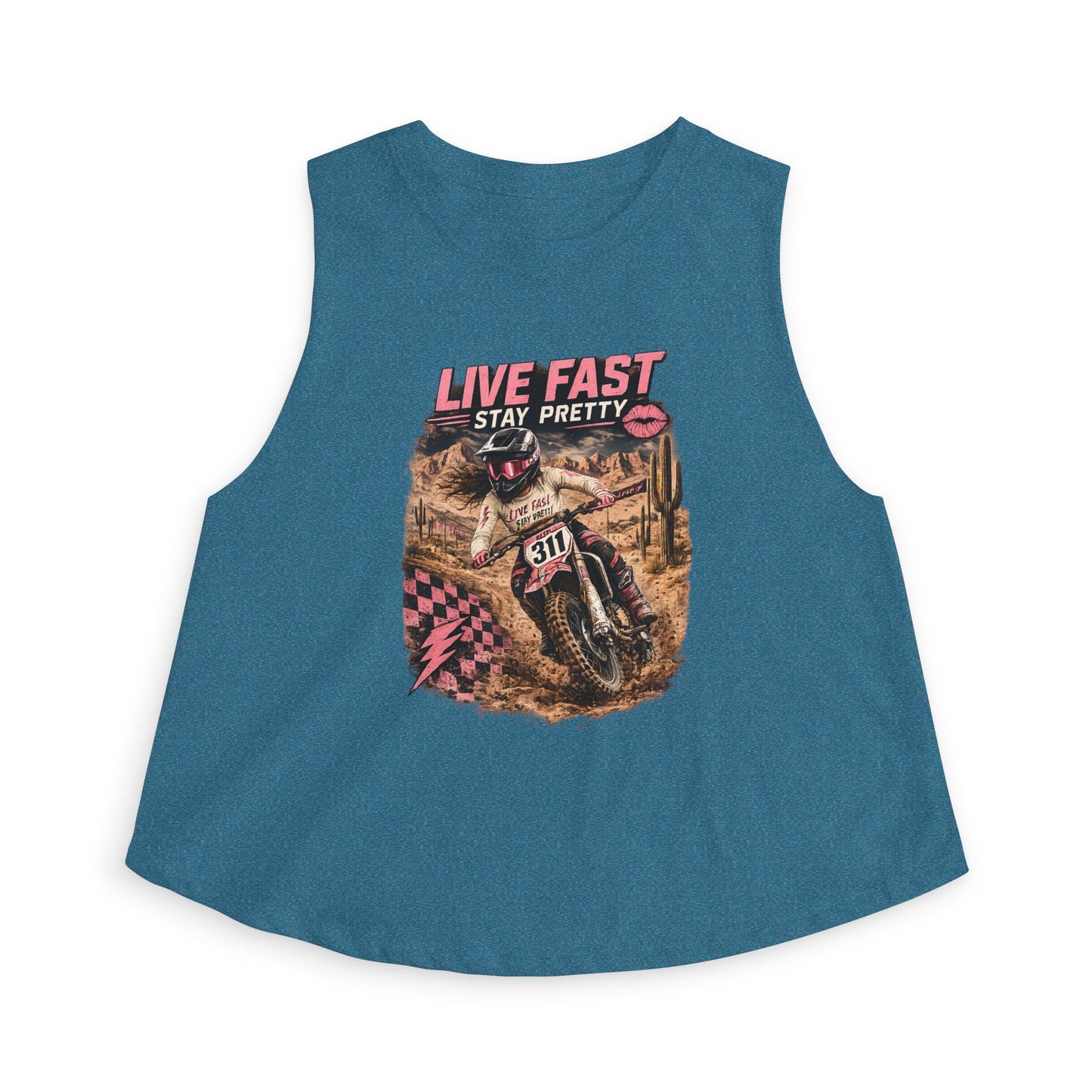 Live Fast Stay Pretty Motorcycle Rider Crop Top | Dirt Bike Graphic
