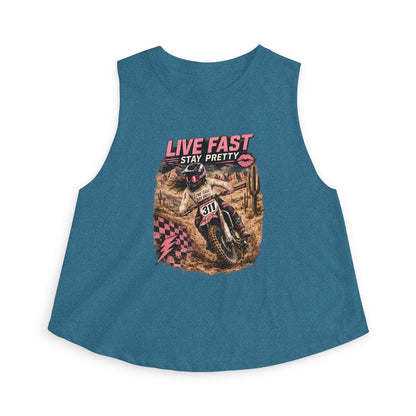 Live Fast Stay Pretty Motorcycle Rider Crop Top | Dirt Bike Graphic