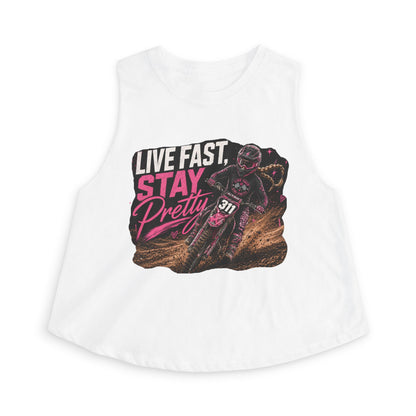 Live Fast Stay Pretty Dirt Bike Racer Crop Top | Moto Graphic Tank