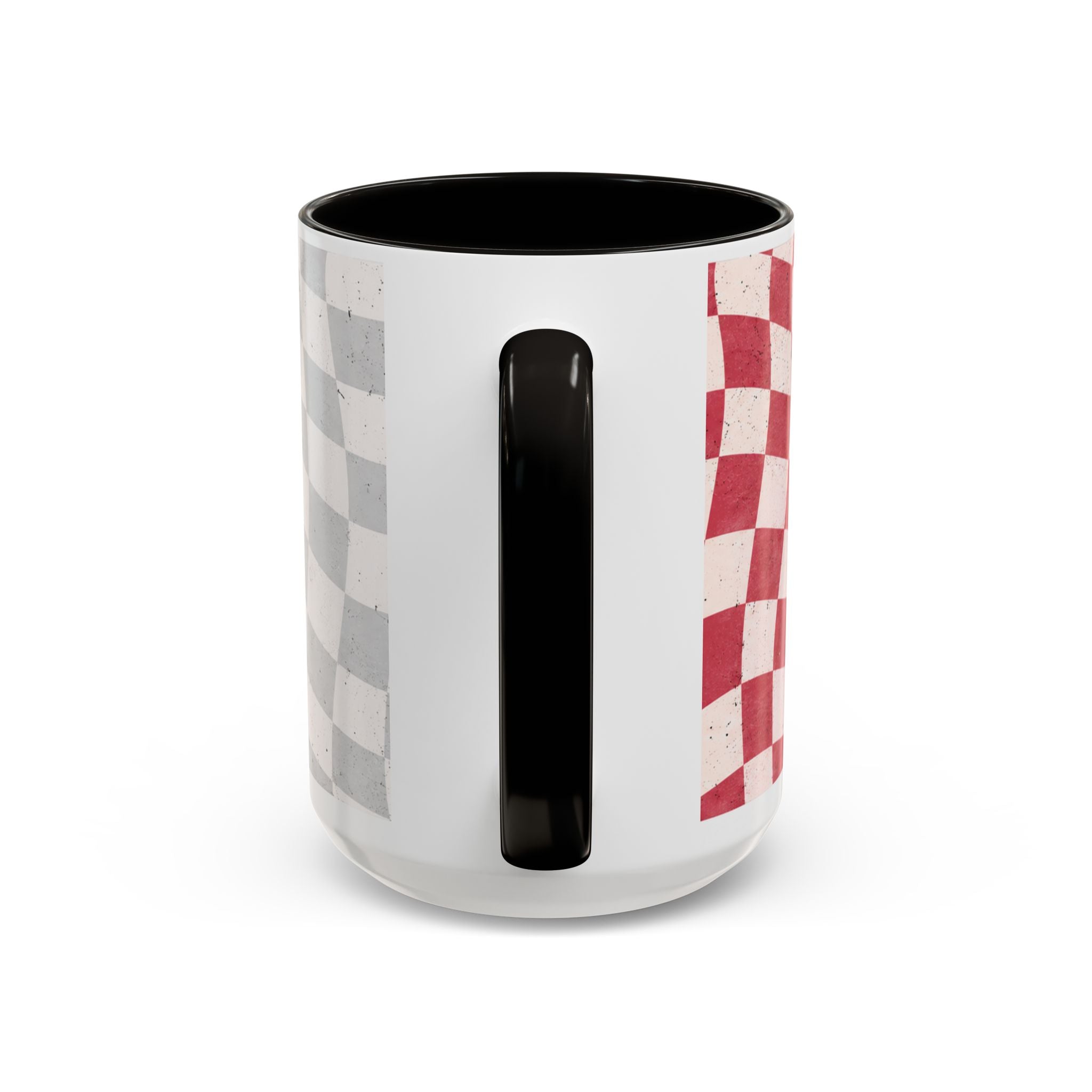 Skull & Coffee Ceramic Mug — 'Racing on Caffeine & Chaos' Checkerboard 15oz