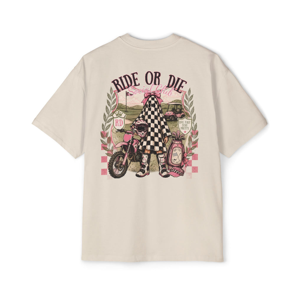 Ride or Die Graphic Tee — Vintage Motorcycle Checkerboard Design