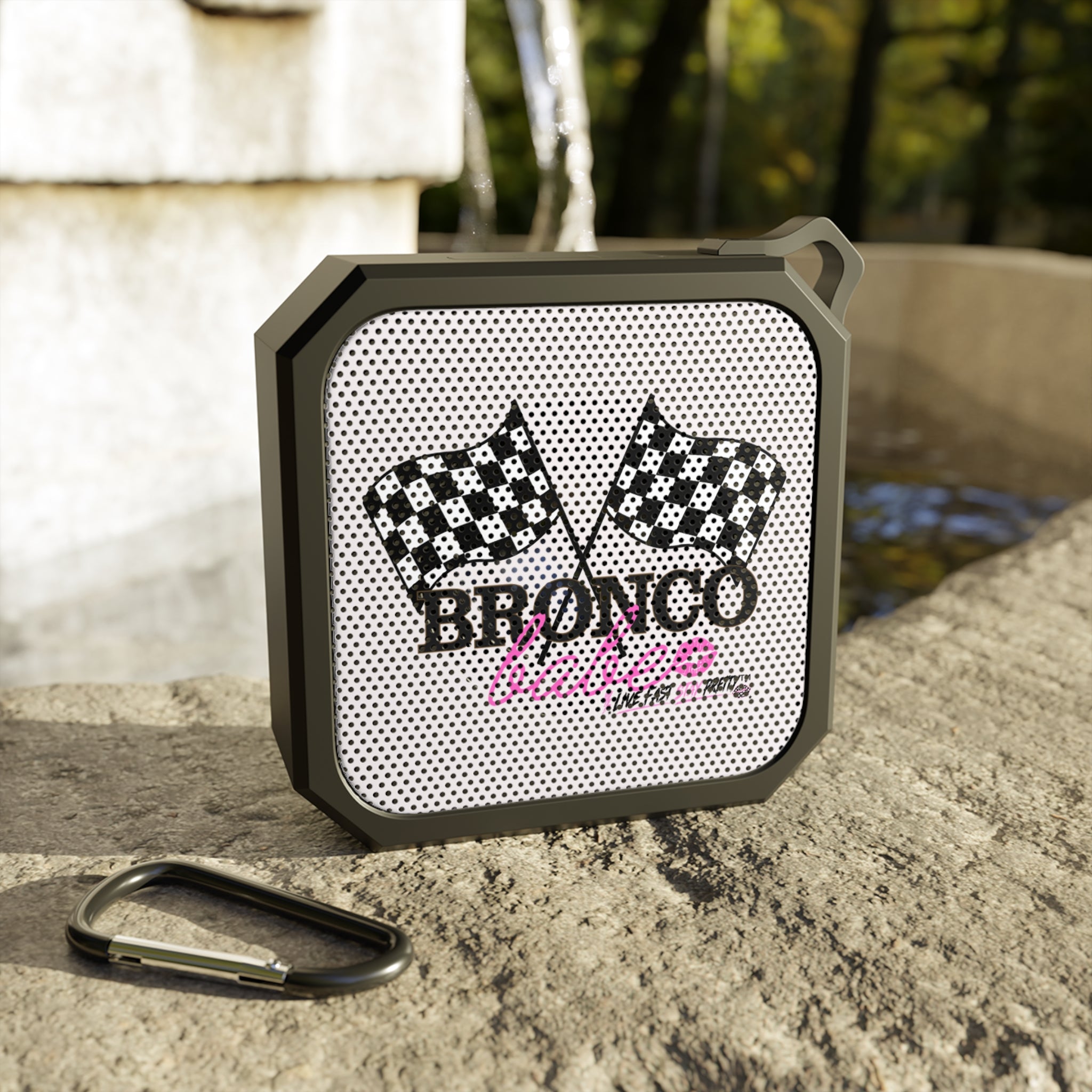 Portable Outdoor Bluetooth Speaker — "Bronco Babe" Racing Flag Design