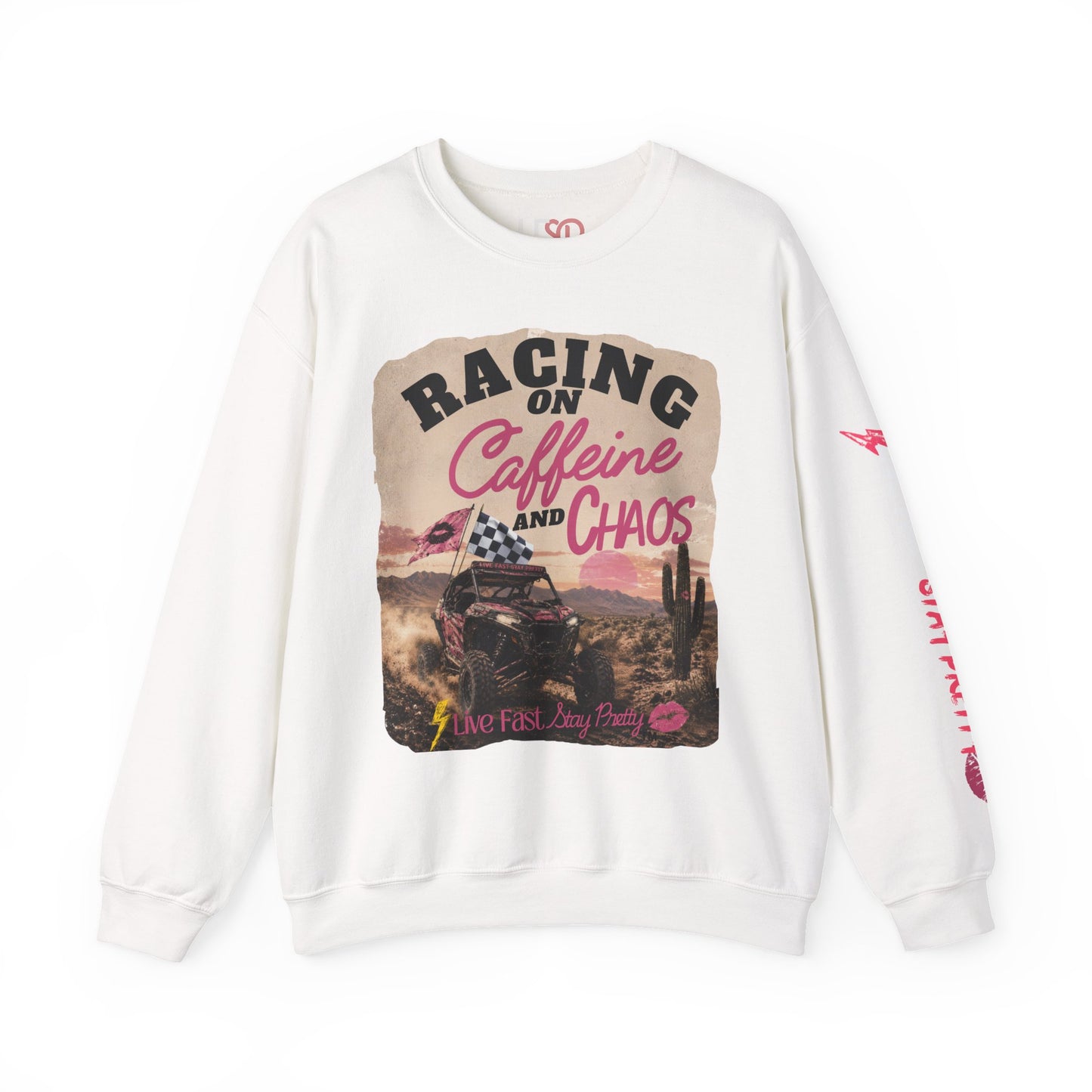 Crewneck Sweatshirt - "Racing on Caffeine and Chaos" Desert Off-Road Graphic