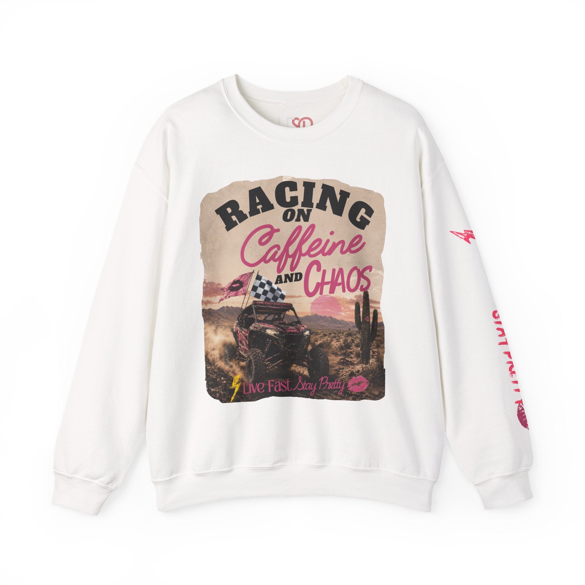 Crewneck Sweatshirt - "Racing on Caffeine and Chaos" Desert Off-Road Graphic