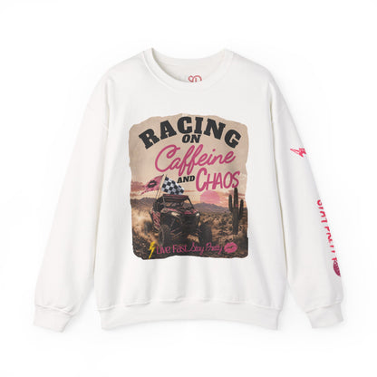 Crewneck Sweatshirt - "Racing on Caffeine and Chaos" Desert Off-Road Graphic