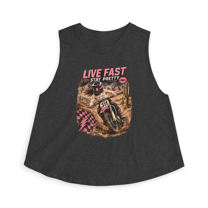 Live Fast Stay Pretty Motorcycle Rider Crop Top | Dirt Bike Graphic