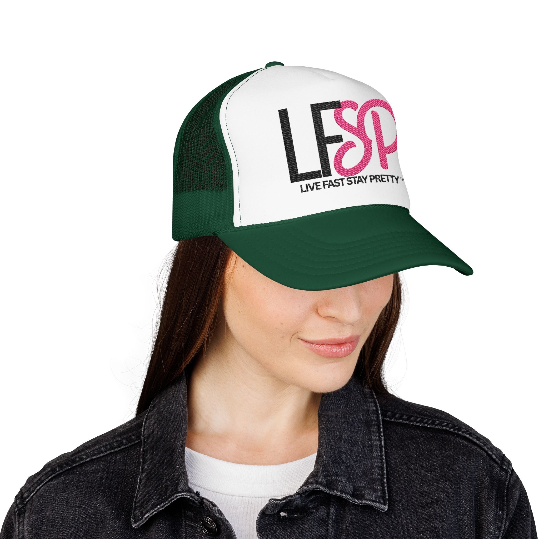 Live Fast Stay Pretty  Embroidered Trucker Hat — LFSP Logo