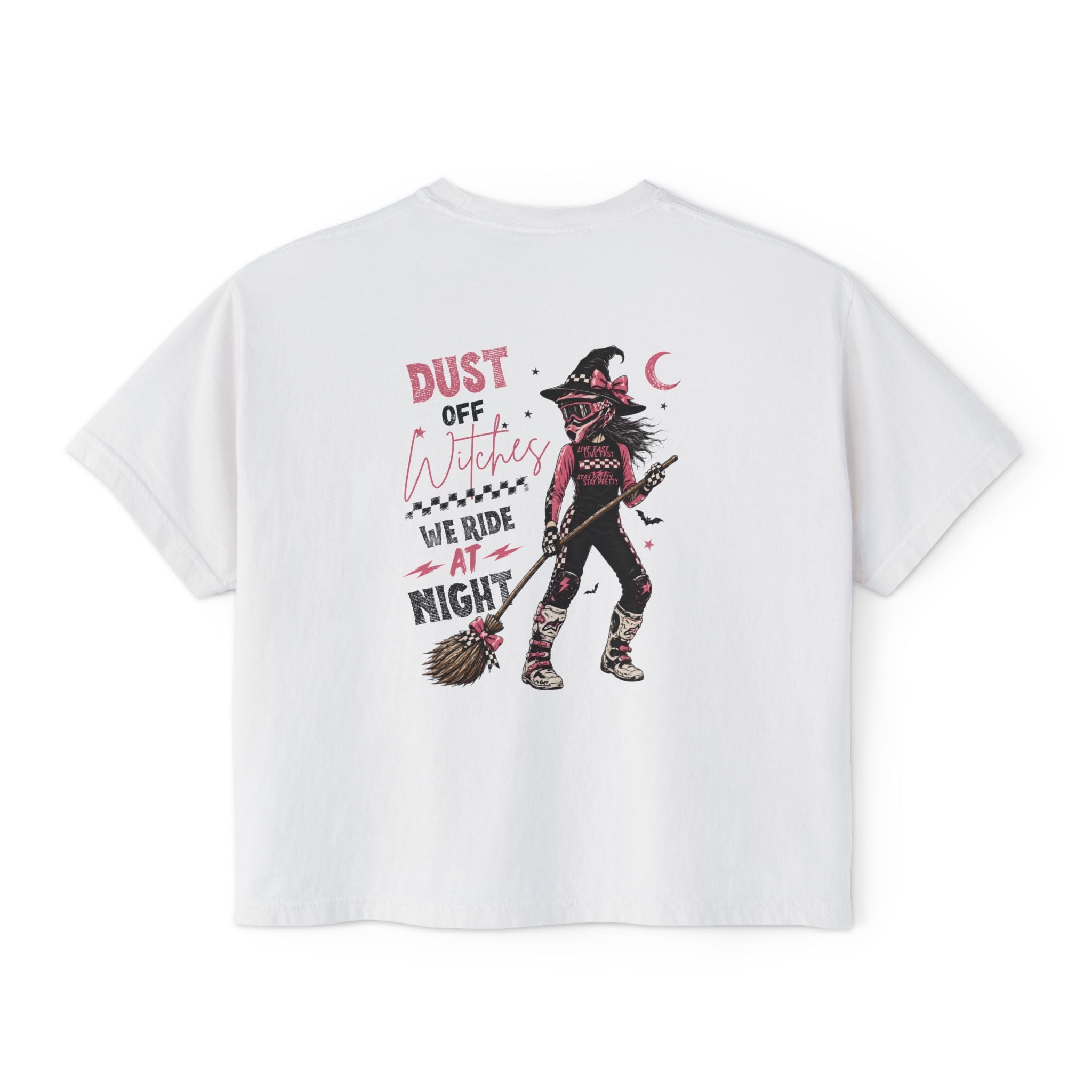 'Dust Off Witches We Ride At Night'-Womens Boxed Cropped Tee