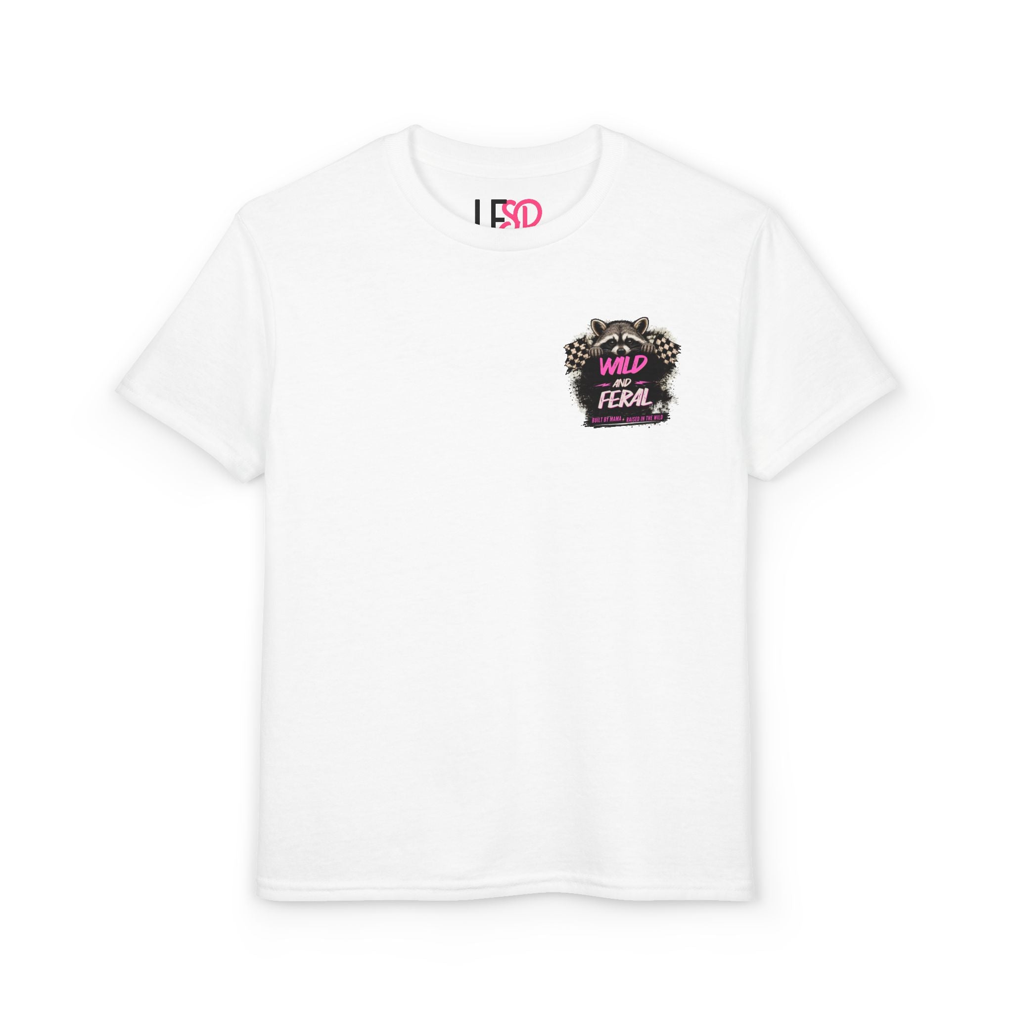 Youth T-Shirt Pink — "Built by Mama Raised Wild"