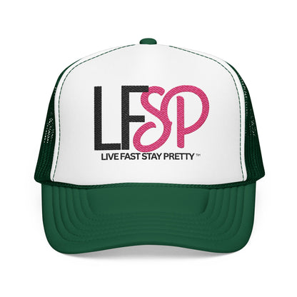 Live Fast Stay Pretty  Embroidered Trucker Hat — LFSP Logo