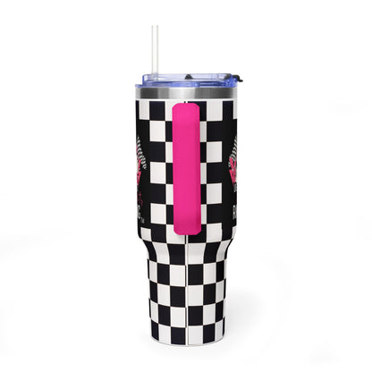 40oz Racing Checkered Vacuum Tumbler — "Live Fast Racing" Insulated Cup