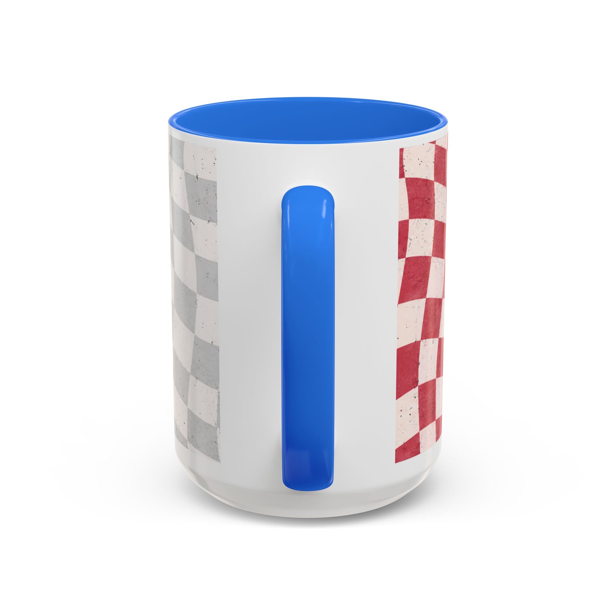 Skull & Coffee Ceramic Mug — 'Racing on Caffeine & Chaos' Checkerboard 15oz