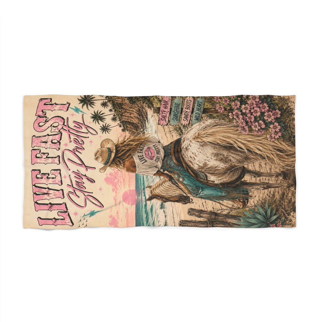 Live Fast Stay Pretty Beach Towel | "The AnnaLee" Coastal Cowgirl