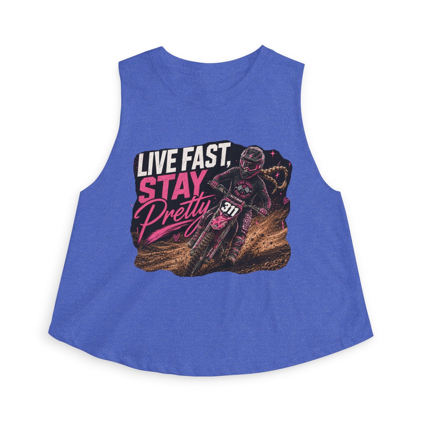 Live Fast Stay Pretty Dirt Bike Racer Crop Top | Moto Graphic Tank
