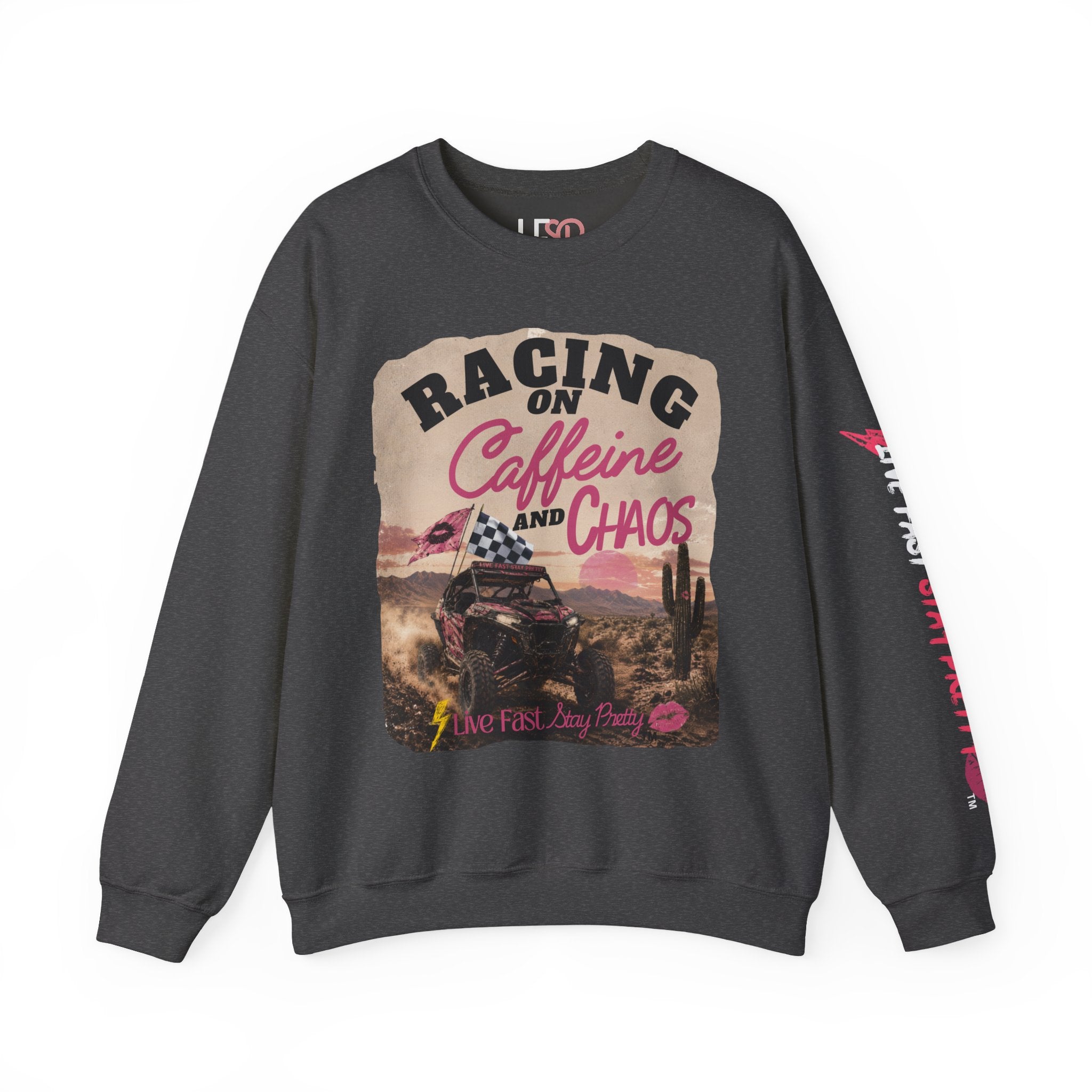 Crewneck Sweatshirt - "Racing on Caffeine and Chaos" Desert Off-Road Graphic