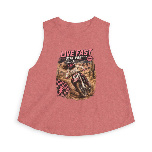 Live Fast Stay Pretty Motorcycle Rider Crop Top | Dirt Bike Graphic