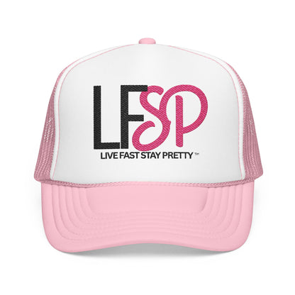 Live Fast Stay Pretty  Embroidered Trucker Hat — LFSP Logo