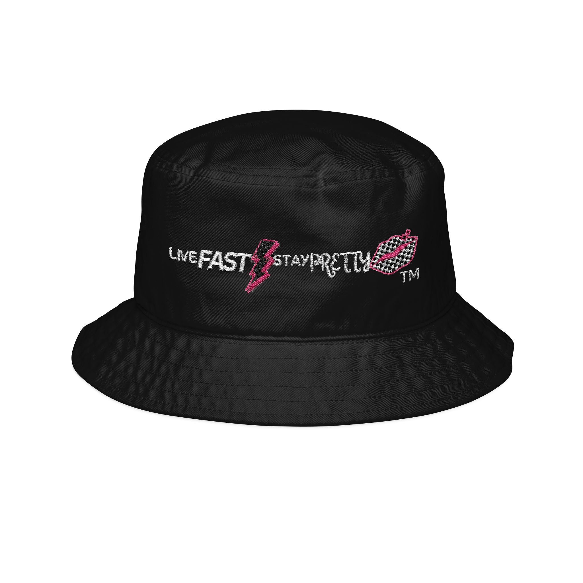 Stay Pretty Lightning Embroidered Bucket Hat | Black