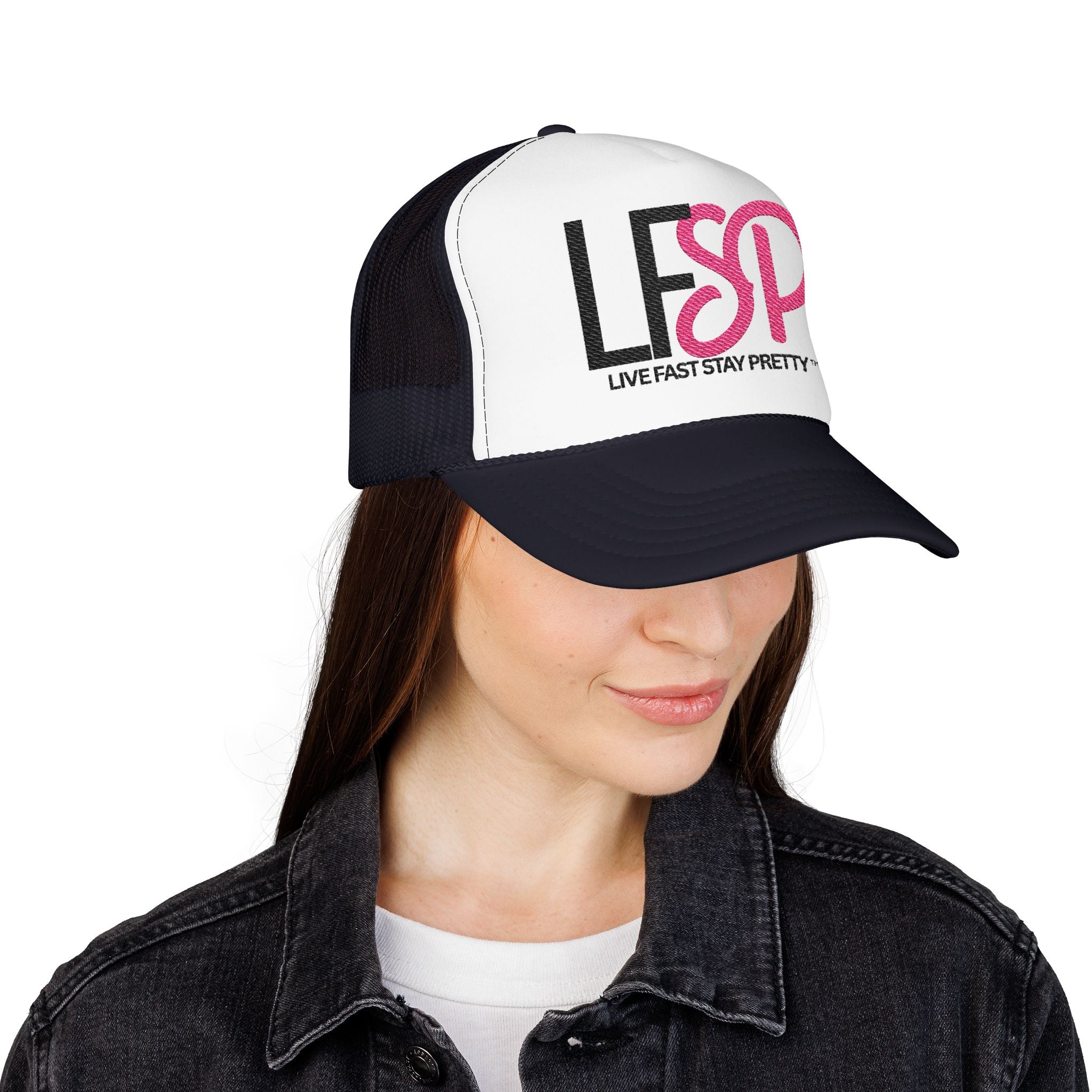 Live Fast Stay Pretty  Embroidered Trucker Hat — LFSP Logo