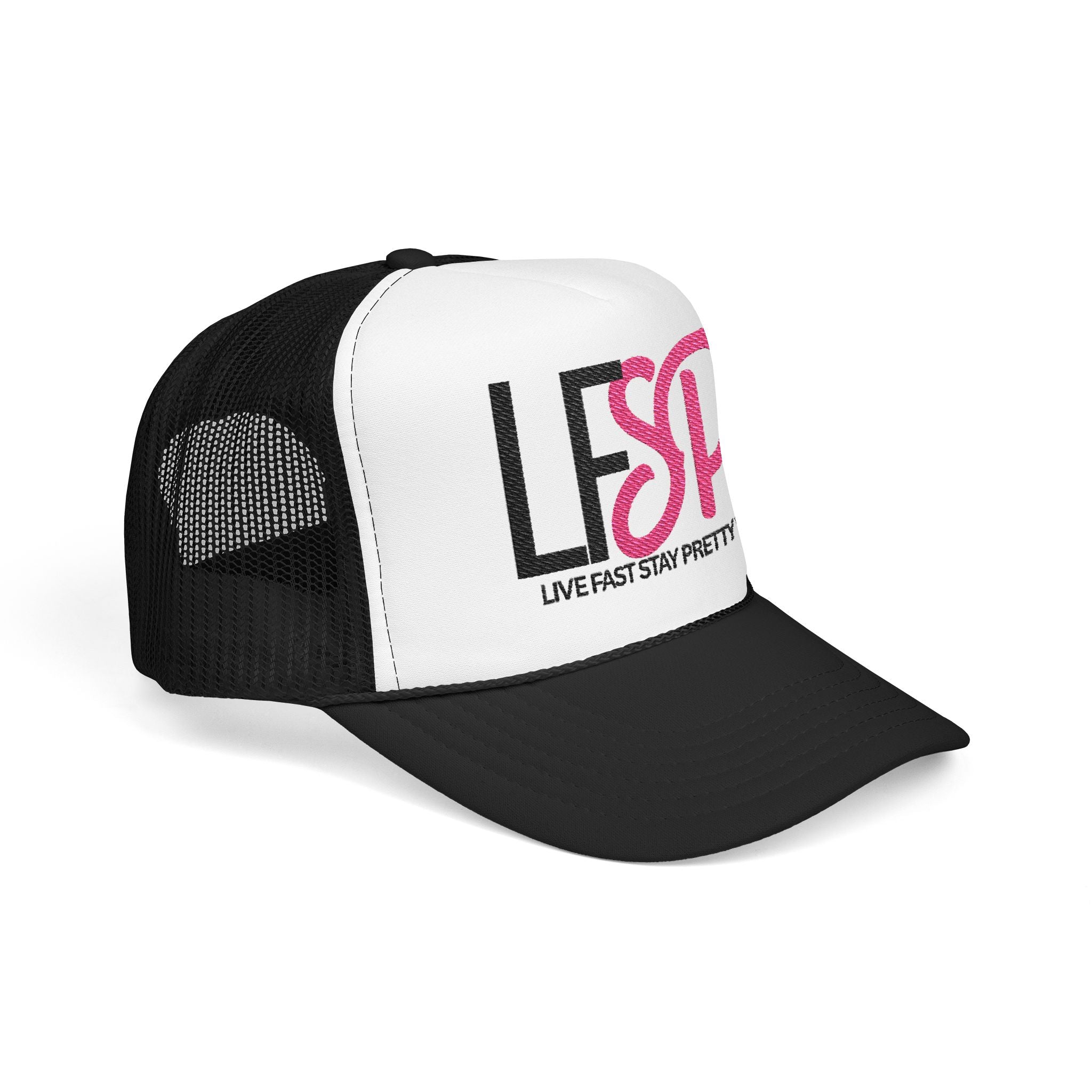 Live Fast Stay Pretty  Embroidered Trucker Hat — LFSP Logo