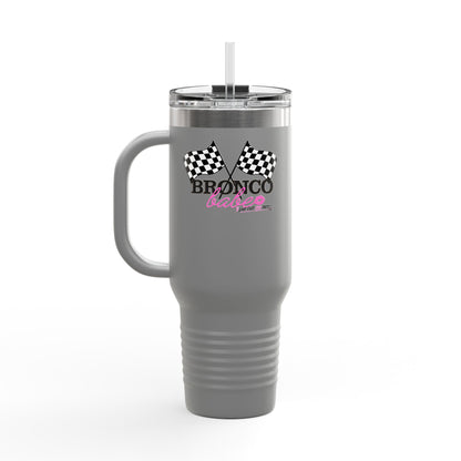 40oz Insulated Travel Mug — "Bronco Babe" Checkered Flag Design