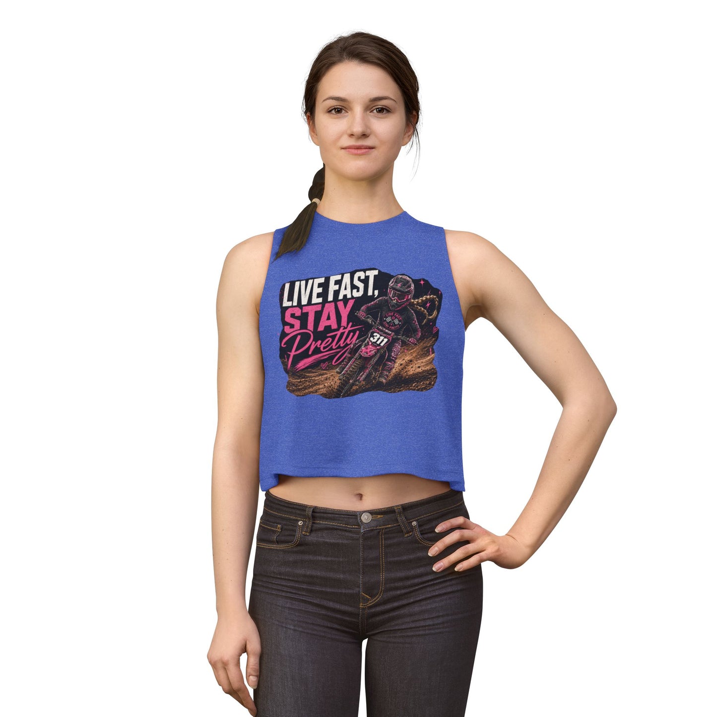 Live Fast Stay Pretty Dirt Bike Racer Crop Top | Moto Graphic Tank
