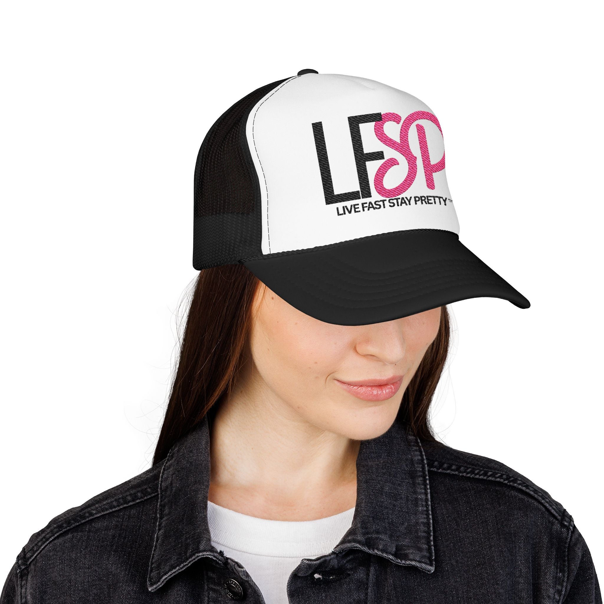 Live Fast Stay Pretty  Embroidered Trucker Hat — LFSP Logo