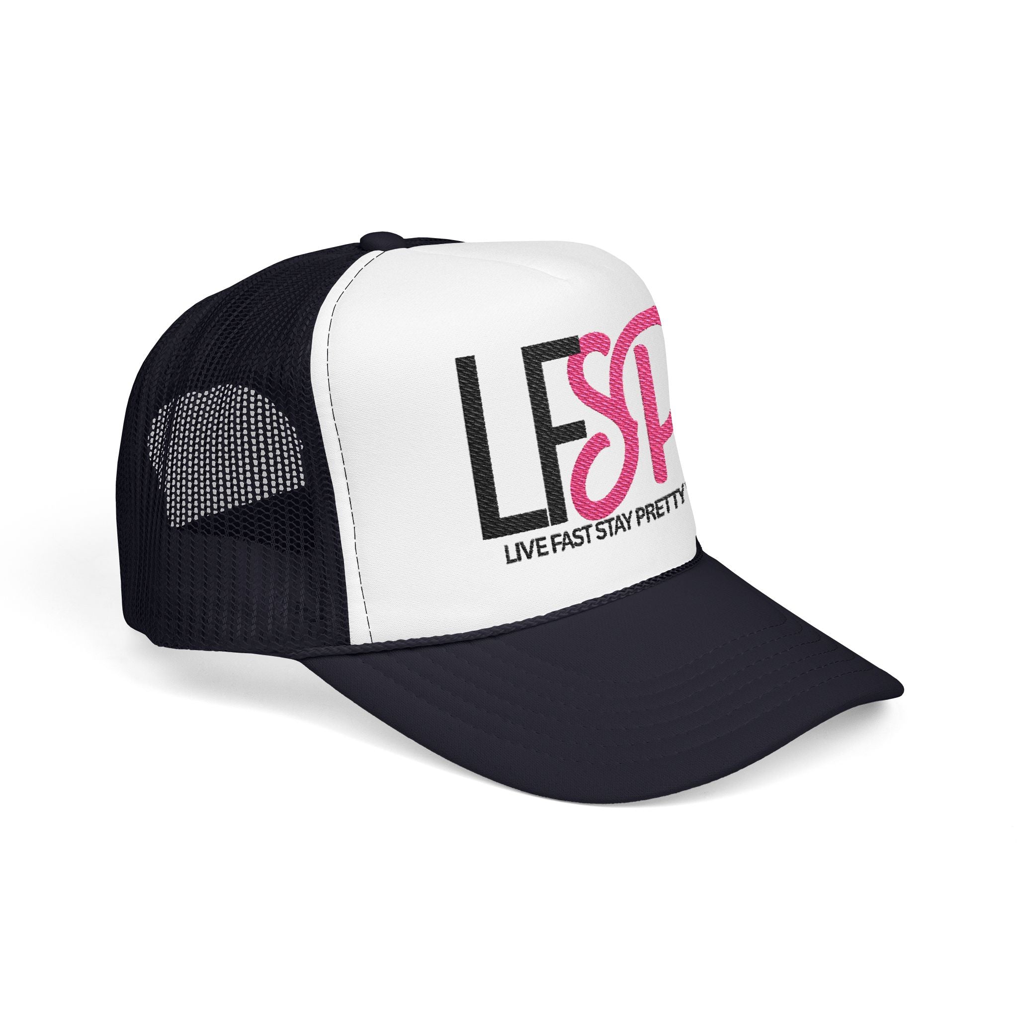 Live Fast Stay Pretty  Embroidered Trucker Hat — LFSP Logo