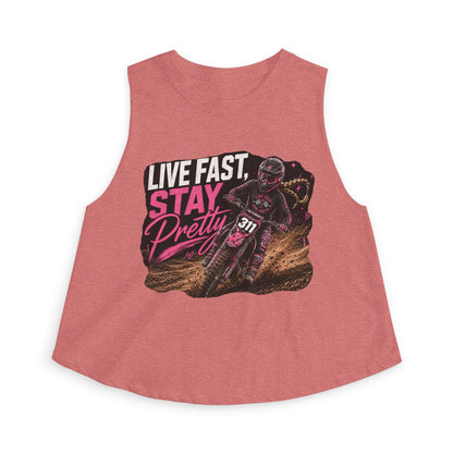 Live Fast Stay Pretty Dirt Bike Racer Crop Top | Moto Graphic Tank