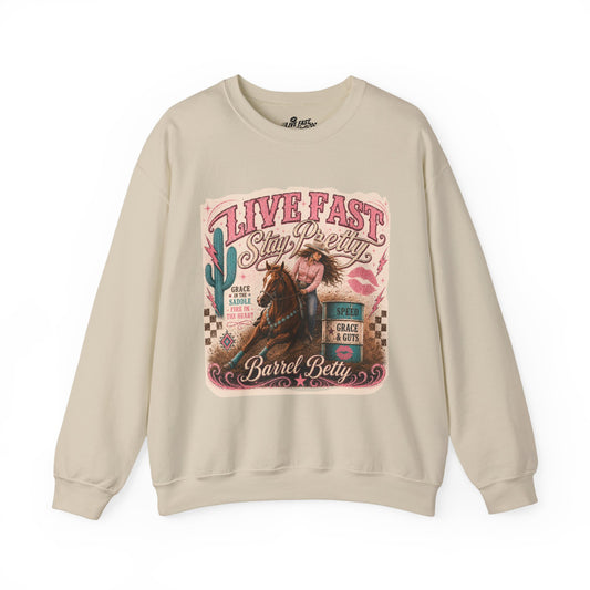 Live Fast Stay Pretty barrel racing cowgirl Crewneck sweatshirt | Western rodeo graphic