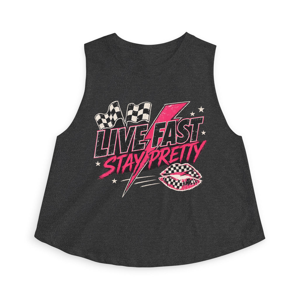 Live Fast Stay Pretty Crop Tank — Retro Racing Pink Graphic Women's Crop Top