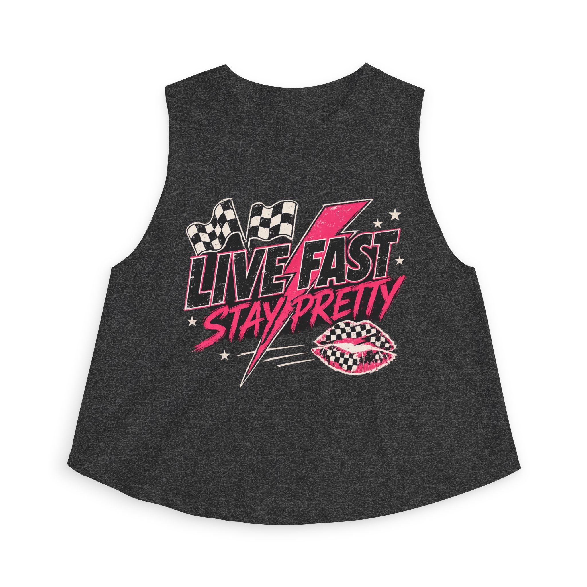 Live Fast Stay Pretty Crop Tank — Retro Racing Pink Graphic Women's Crop Top