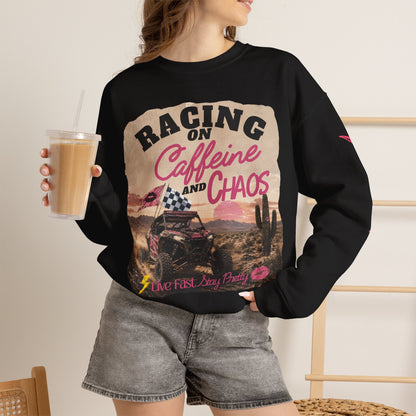 Crewneck Sweatshirt - "Racing on Caffeine and Chaos" Desert Off-Road Graphic