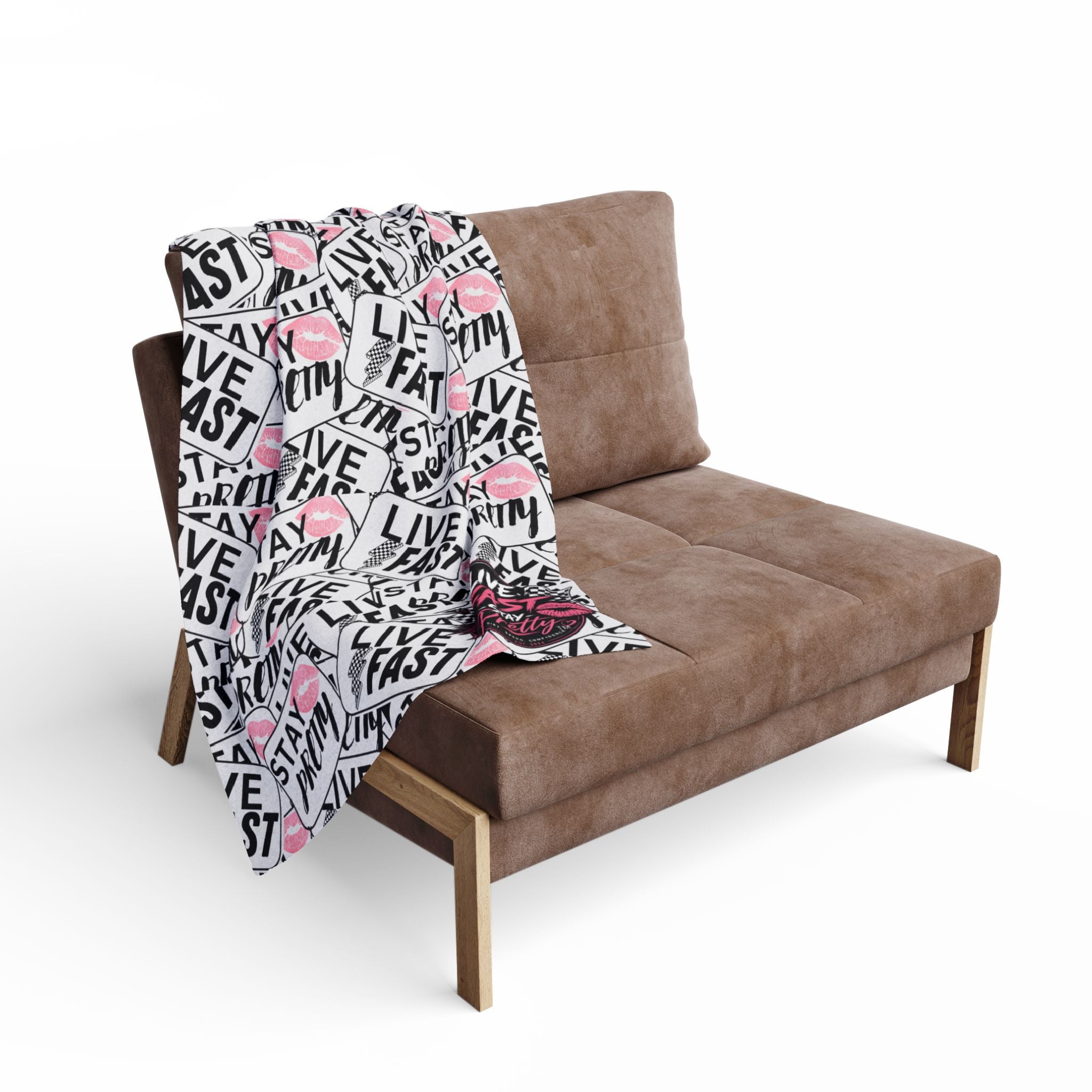 Stay Pretty Live Fast Arctic Fleece Blanket | Pink Lip Badge Pattern
