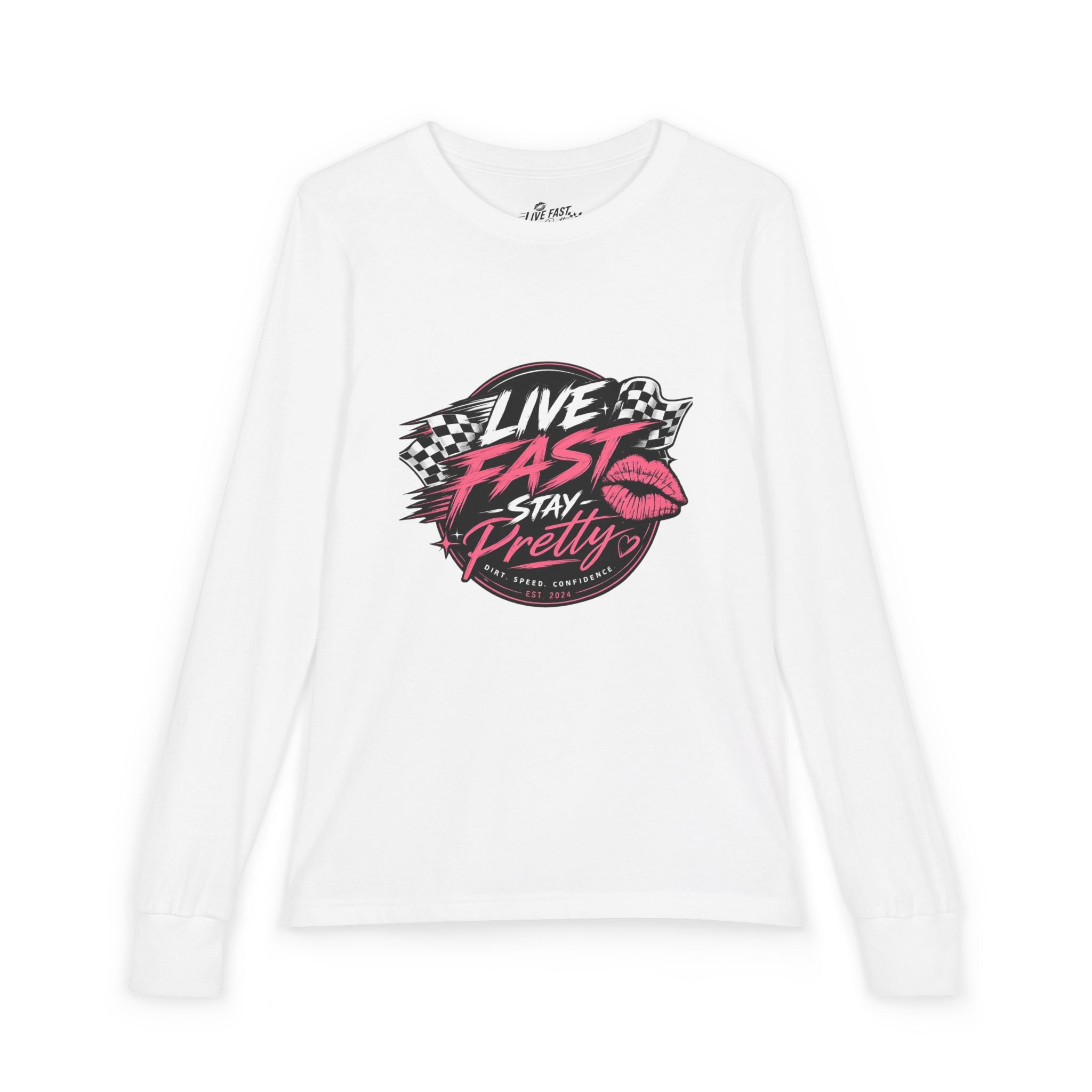 Live Fast Stay Pretty Youth Long Sleeve Tee | Racing Lip Graphic