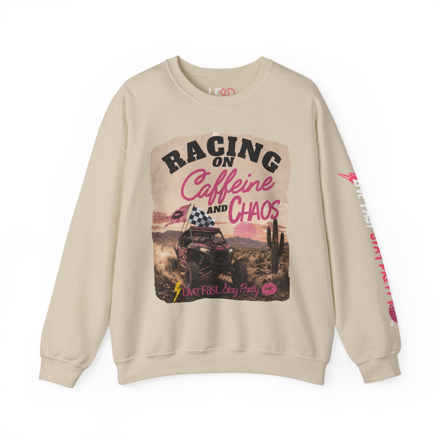 Crewneck Sweatshirt - "Racing on Caffeine and Chaos" Desert Off-Road Graphic