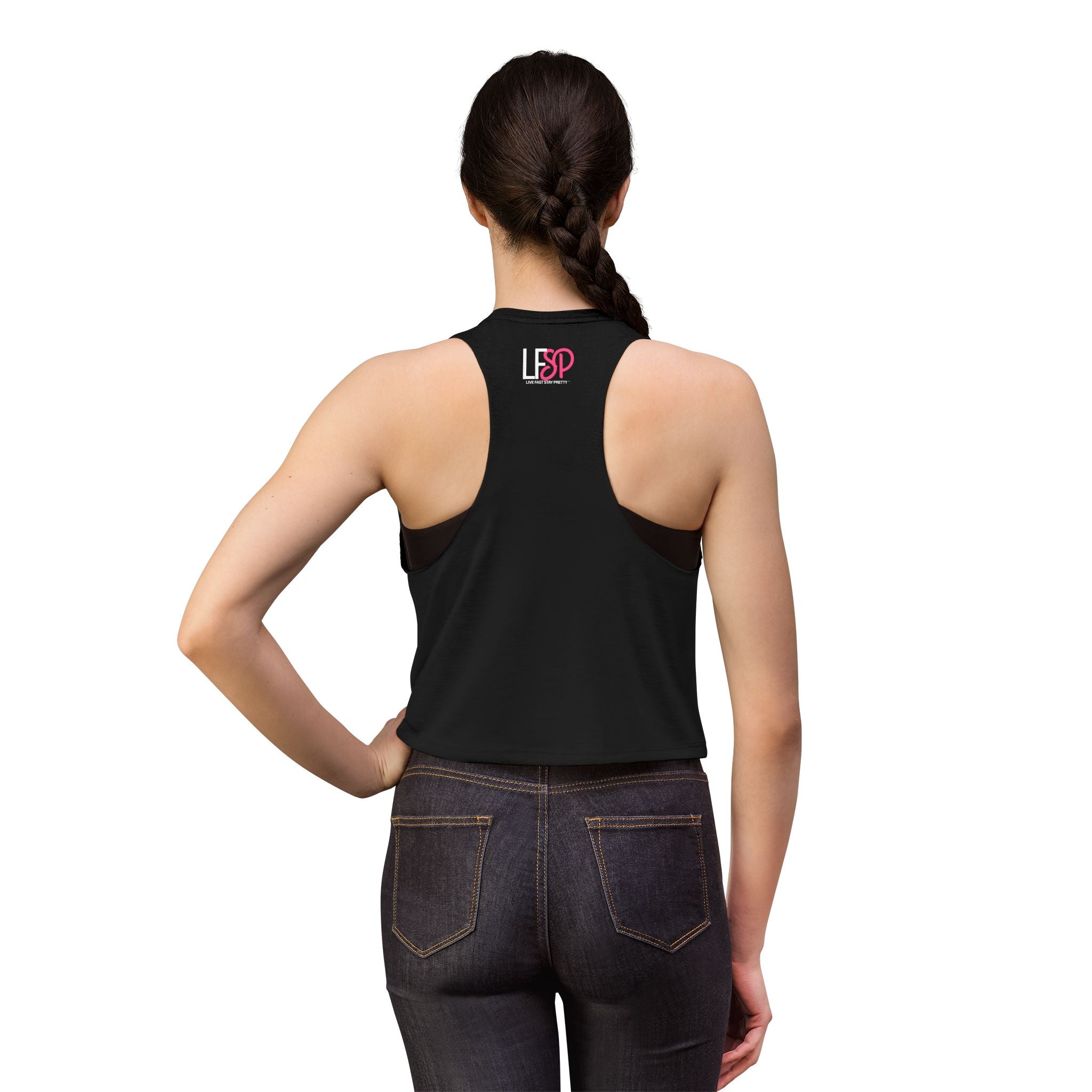 Live Fast Stay Pretty Crop Tank — Retro Racing Pink Graphic Women's Crop Top