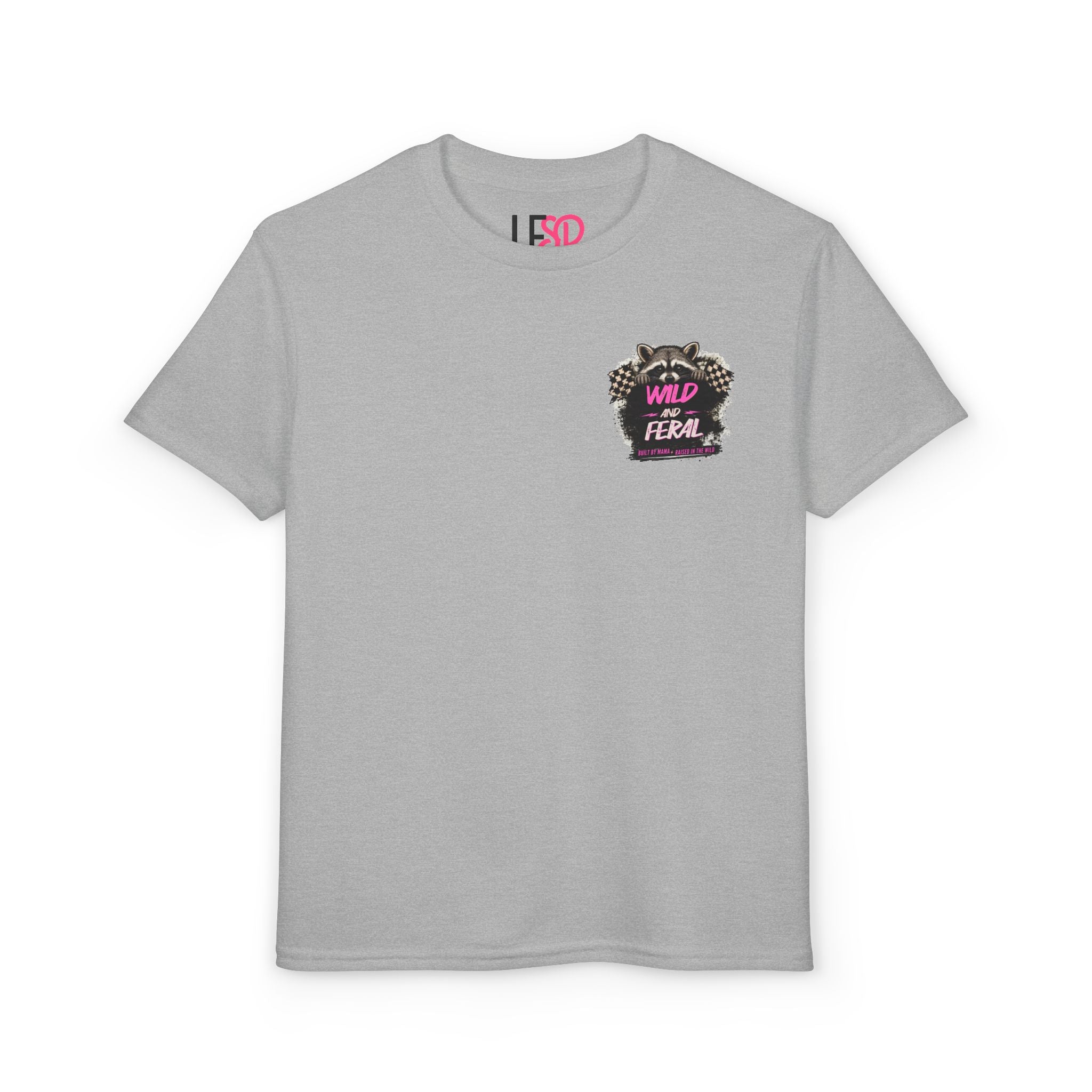 Youth T-Shirt Pink — "Built by Mama Raised Wild"